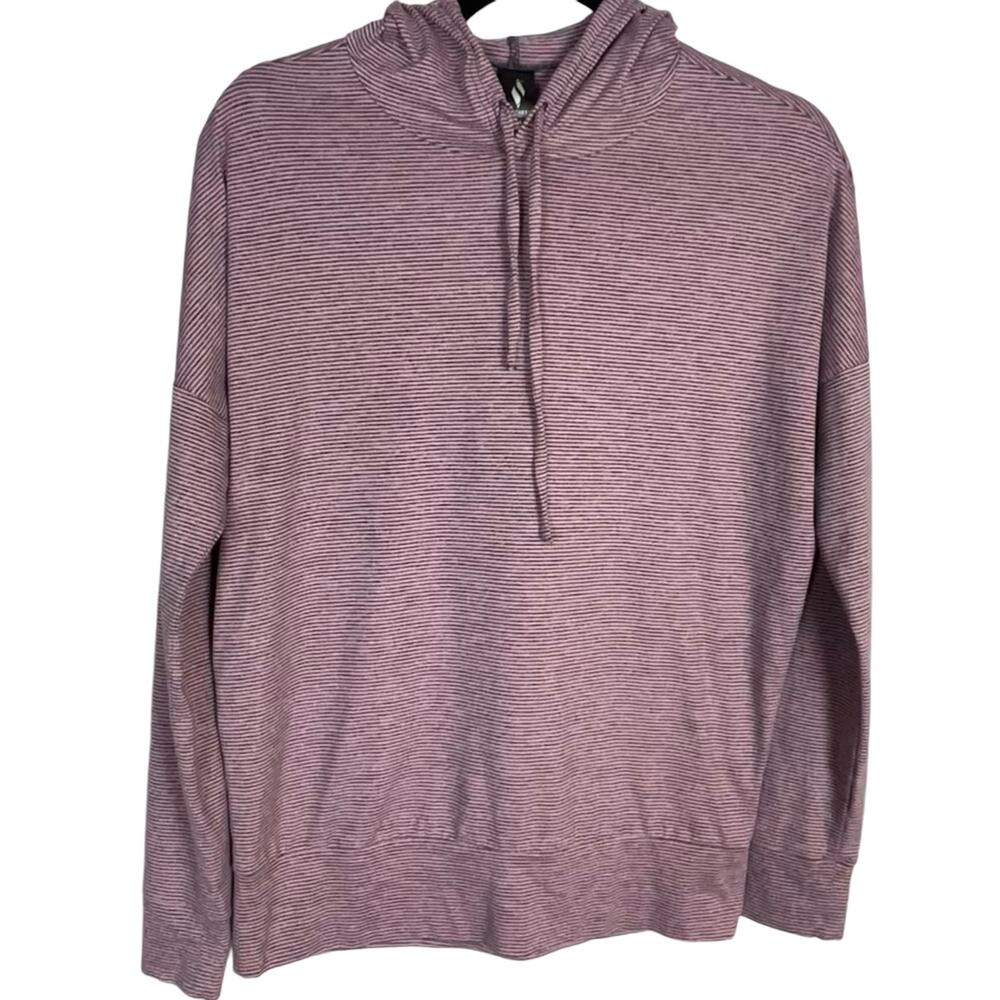 Skechers Hoodie Pullover XS Womens Pink Gray Stripe Stretch Long Sleeve - Picture 1 of 7